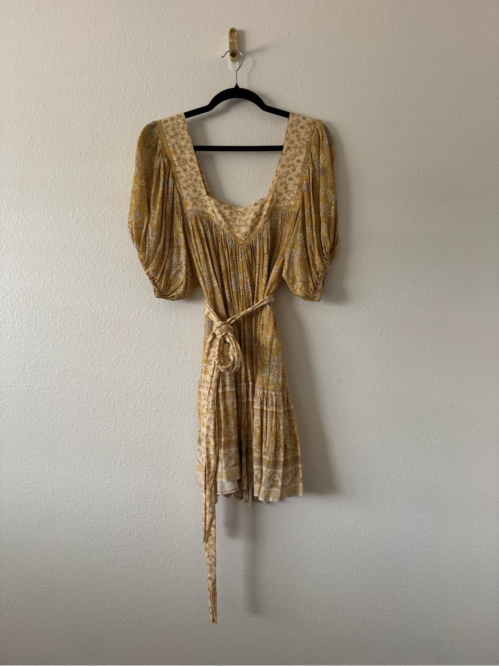 Spell Yellow Floral Mini Dress with Puff Sleeves